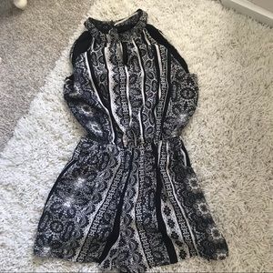 Romper size S, cream/black pattern, halter neck, open back